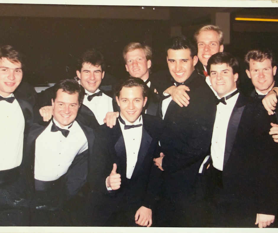 Greg Davis and his ATO Fraternity friends pose for a picture in formalwear 