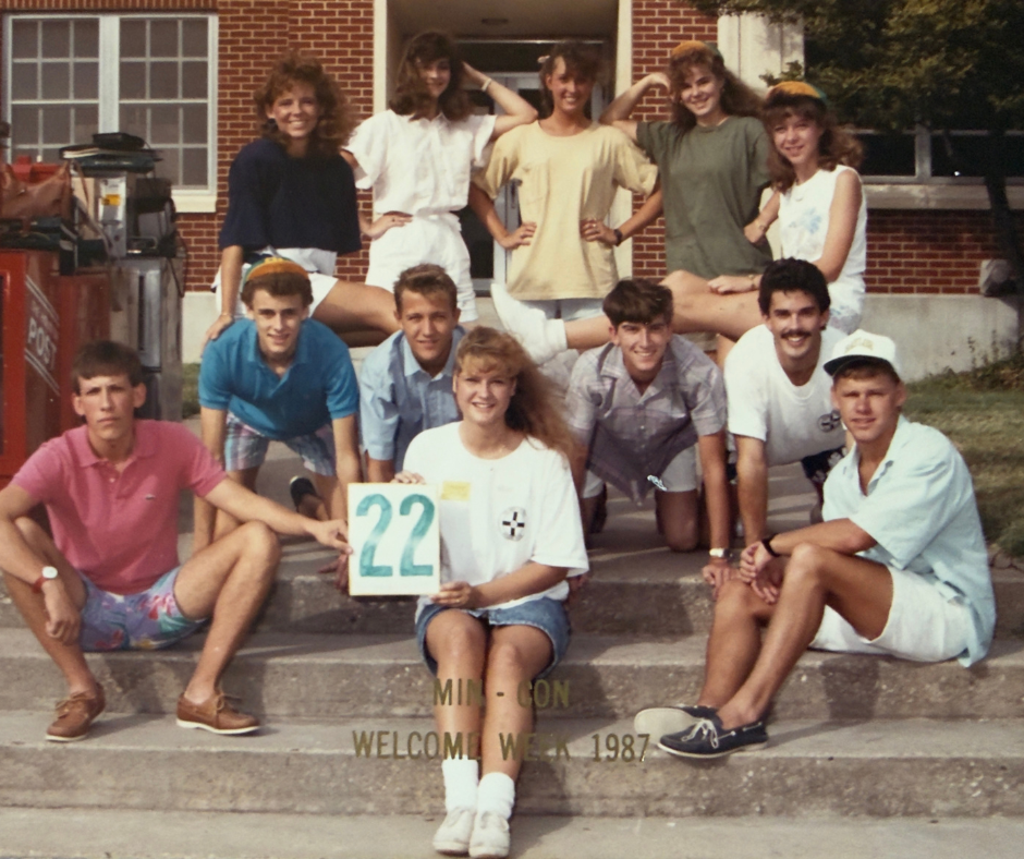 Greg Davis as as a student with friends on Baylor's campus 