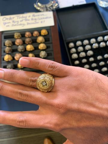 Cruz Perez trying on Official Baylor Rings